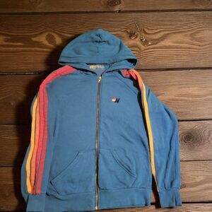 Aviator Nation Blue Hoodie with Multicolor Stripes